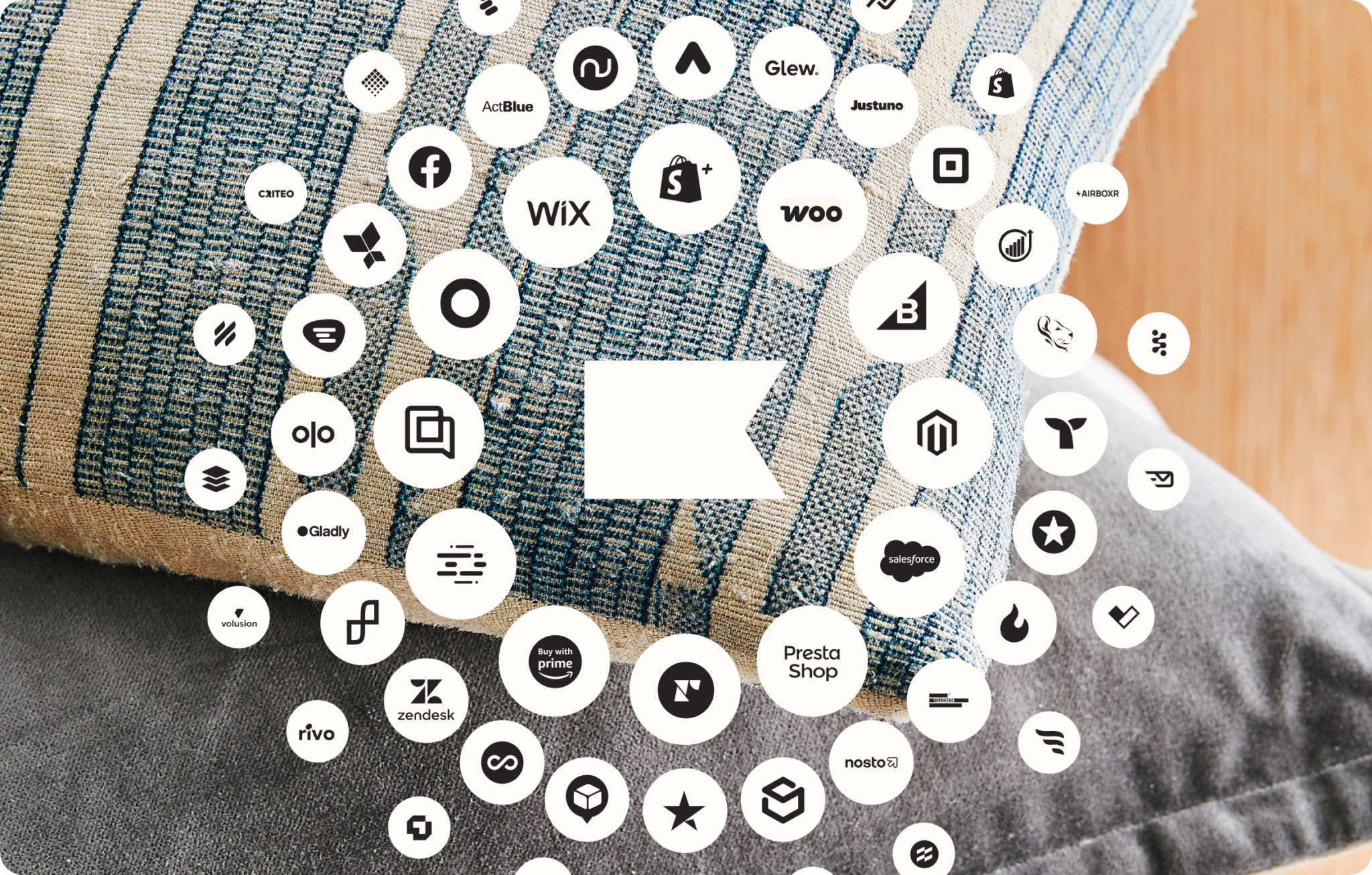 Integration icons including Facebook, Zendesk, Riva, TripleWhale and more